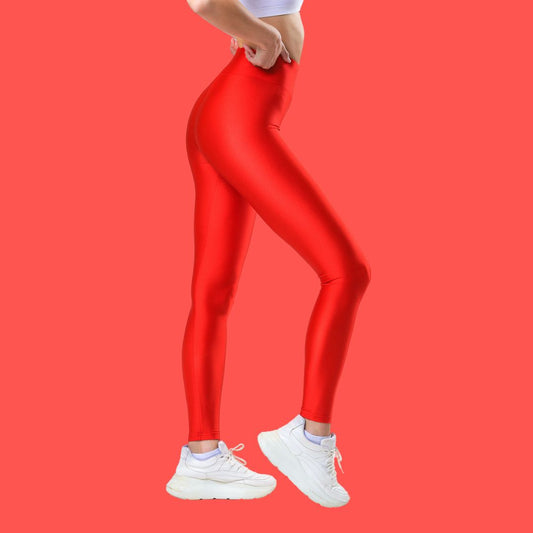 Shiny high waist red leggings KATRIN