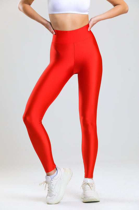 Shiny high waist red leggings KATRIN