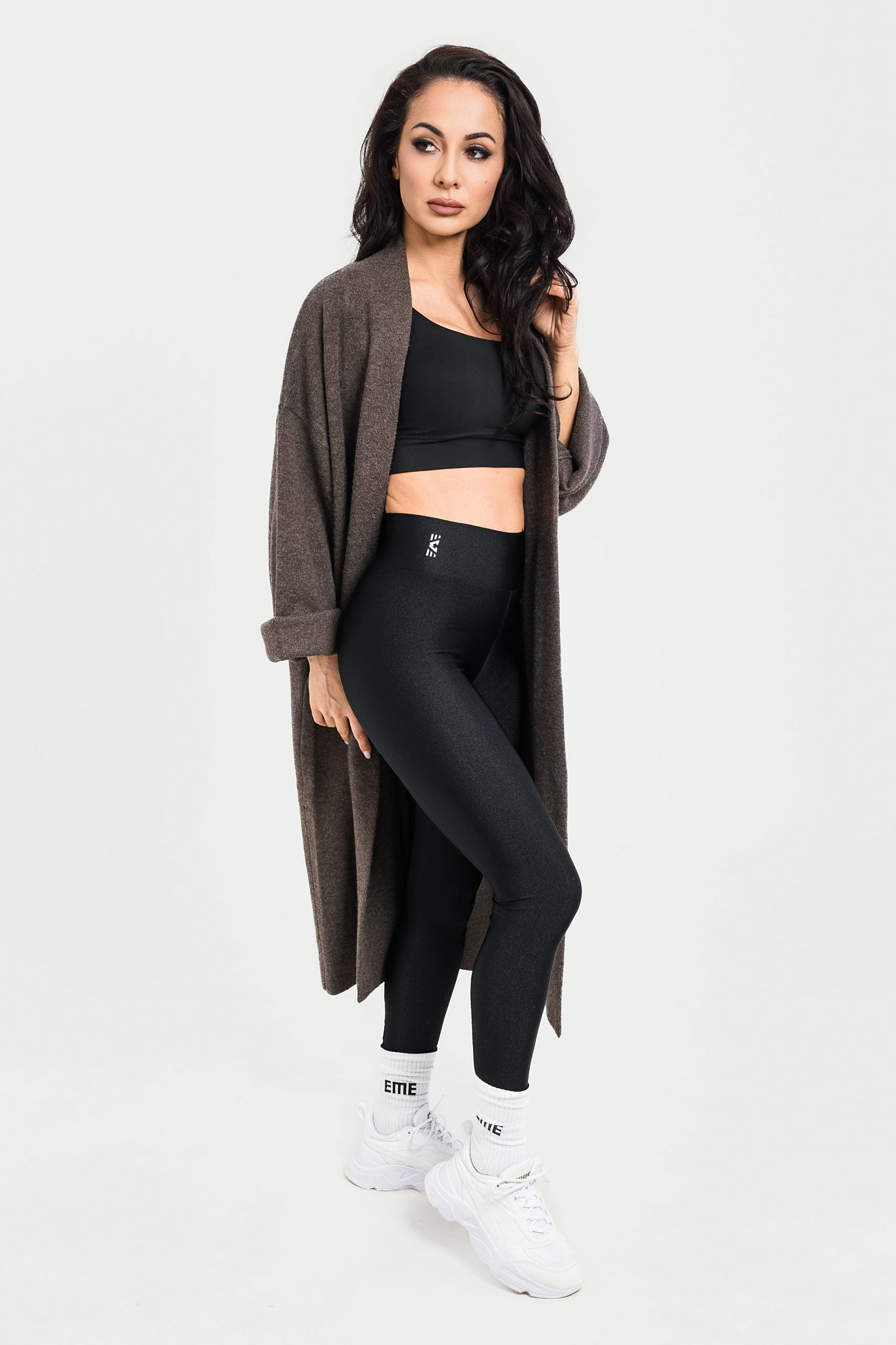 Черен лъскав клин с висока талия Katrin Black