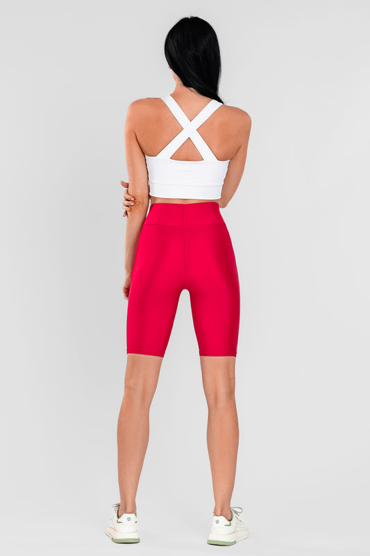 Къс червен лъскав клин с висока талия ASTER RED